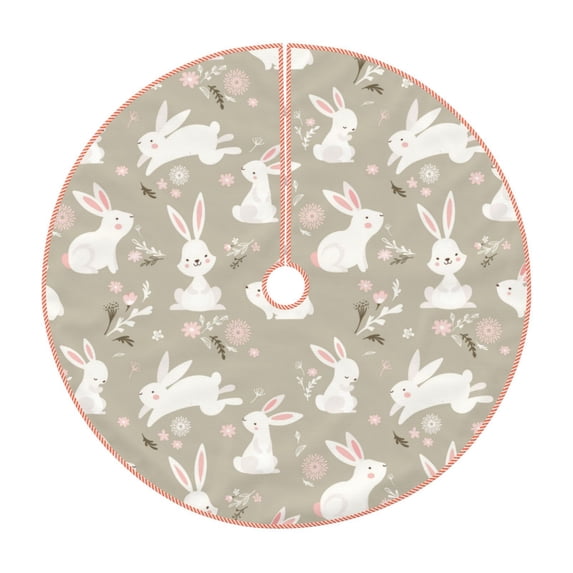 KLL Rabbit And Flower Christmas Tree Skirt 36" ,Party Decorations Farmhouse for Christmas Decorations Holiday Party