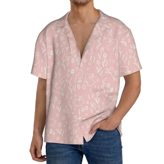 KLL Rabbit And Flower Print Men's Shirt Short Sleeve Button Down Summer Cuba Beach Shirts- 4X-Large