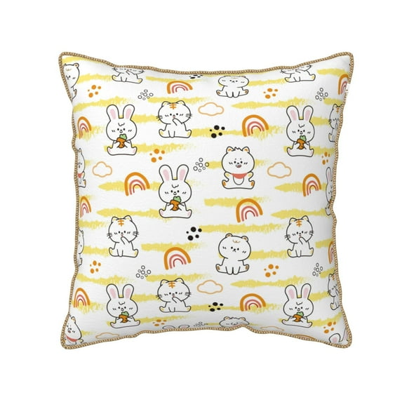 KLL Rabbit And Milk Tea Decorative Throw Pillow Covers Velvet Soft for Couch Sofa Bedroom Living Room Outdoor (No pillow core)- 18"x18"