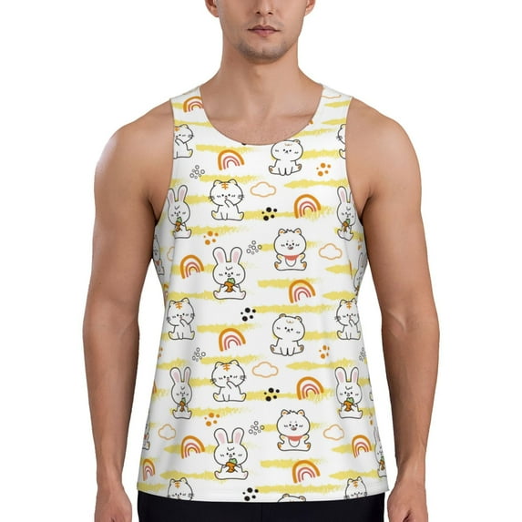 KLL Rabbit And Milk Tea Print Men's Muscle Gym Workout Stringer Tank Tops Bodybuilding Fitness T-Shirts Tank Tops Men-Medium