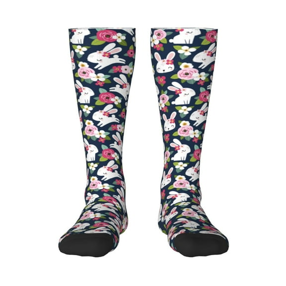 KLL Rabbit And Rose Print Cool Socks Men's Women's Crew Socks Funny Crazy Novelty Stockings