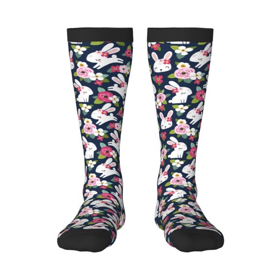 KLL Rabbit And Rose Print Cool Socks Men's Women's Crew Socks Funny Crazy Novelty Stockings