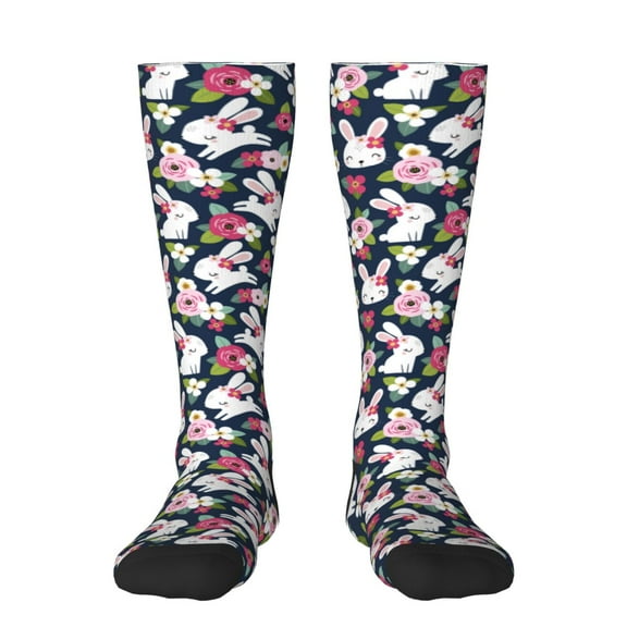 KLL Rabbit And Rose Print Cool Socks Men's Women's Crew Socks Funny Crazy Novelty Stockings
