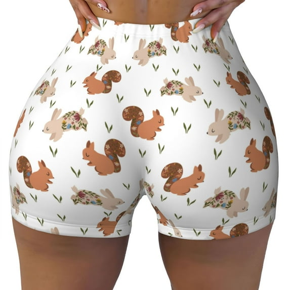 KLL Rabbit And Squirrel Pattern Workout Shorts for Women Scrunch Short Gym Yoga Running Sport Active Exercise Fitness Shorts