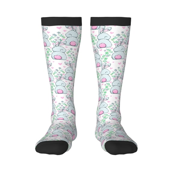 KLL Rabbit Back View Print Cool Socks Men's Women's Crew Socks Funny Crazy Novelty Stockings