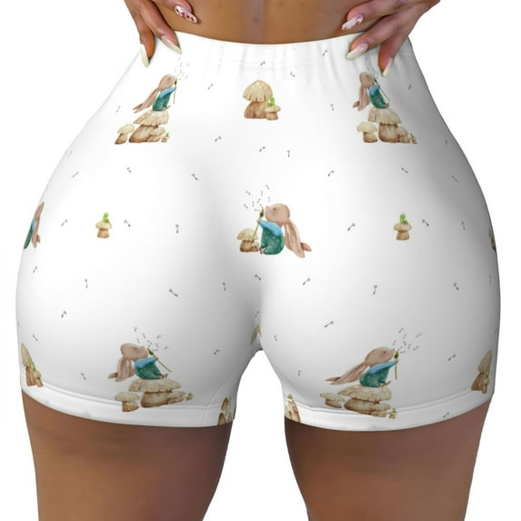 KLL Rabbit Blowing Dandelions Pattern Workout Shorts for Women Scrunch Short Gym Yoga Running Sport Active Exercise Fitness Shorts