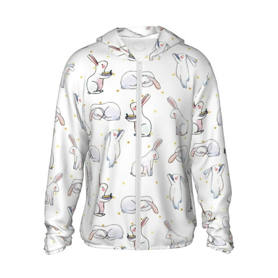KLL Rabbit Eating Print Men's Women’s UPF 50+ Sun Protection Outdoor Hoodie Jacket Long Sleeve Fishing Hiking Performance Shirt-3X-Large