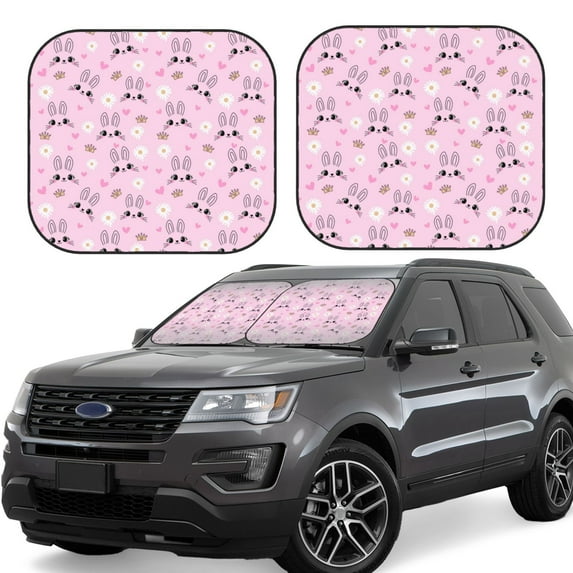 KLL Rabbit Face Windshield Sun Shade 2-Piece Foldable Car Front Window Sunshade for Most Sedans SUV Truck- Large