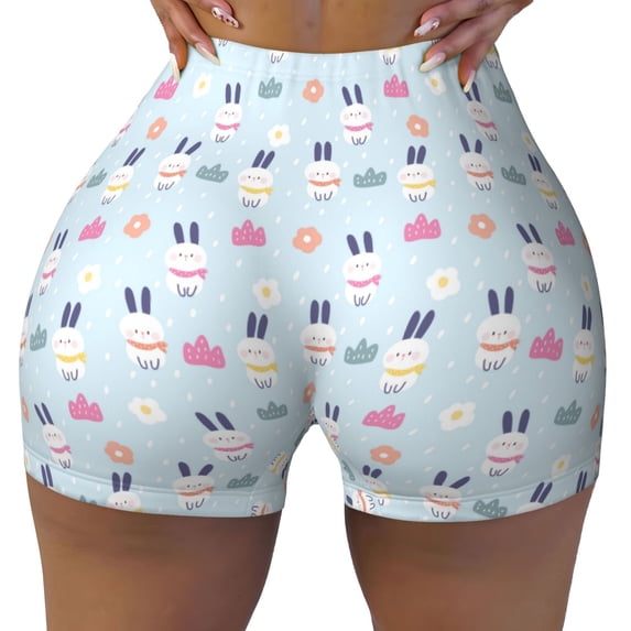 KLL Rabbit In The Rain Pattern Workout Shorts for Women Scrunch Short Gym Yoga Running Sport Active Exercise Fitness Shorts