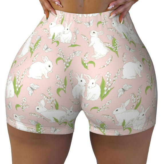 KLL Rabbit Pattern Workout Shorts for Women Scrunch Short Gym Yoga Running Sport Active Exercise Fitness Shorts