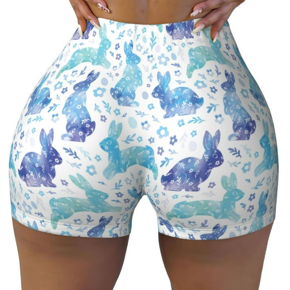 KLL Rabbit2 Pattern Workout Shorts for Women Scrunch Short Gym Yoga Running Sport Active Exercise Fitness Shorts