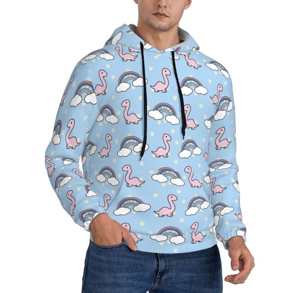 KLL Rainbow Dinosaur Print Mens Hoodie Long Sleeve Casual Pullover Hooded Sweatshirt Fashion Drawstring Hoodies with Pocket-4X-Large