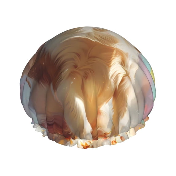 KLL Rainbow English Cocker Spaniel Pattern Shower Cap & Bath Cap for Women,Reversible Oversized Waterproof Shower Caps for all Hair Lengths,Elastic Reusable Bathing Hair Cap