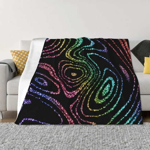 KLL Rainbow Glitter Print Fleece Throw Blanket, Horizontal Fleece Bedding Cute Soft Blankets Comfy Fleece Flannel Plush Home Decor for Couch & Bed -