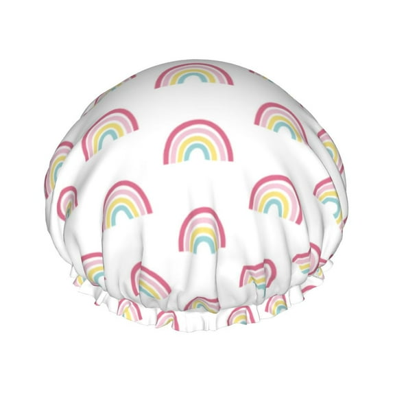 KLL Rainbow Pattern Shower Cap & Bath Cap for Women,Reversible Oversized Waterproof Shower Caps for all Hair Lengths,Elastic Reusable Bathing Hair Cap