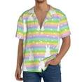 thumbnail image 1 of KLL Rainbow Rabbit Print Men's Shirt Short Sleeve Button Down Summer Cuba Beach Shirts- XX-Large, 1 of 5