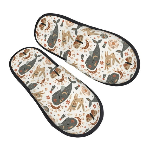 KLL Ramadan Whale Slippers for Women Men House Slip on Indoor Outdoor Bedroom Furry Fleece Lined Ladies Comfy Anti-Skid Rubber Hard Sole-Medium