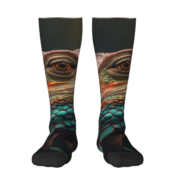 KLL Realistic Colorful Chameleon Print Cool Socks Men's Women's Crew Socks Funny Crazy Novelty Stockings