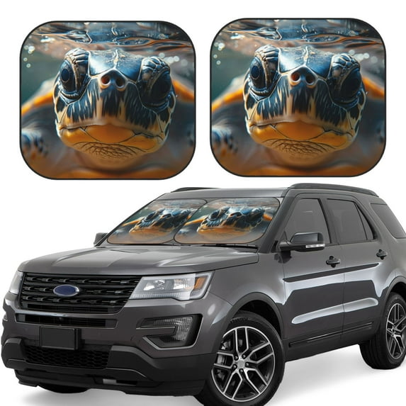 KLL Realistic Cute Sea Turtle Windshield Sun Shade 2-Piece Foldable Car Front Window Sunshade for Most Sedans SUV Truck- Medium