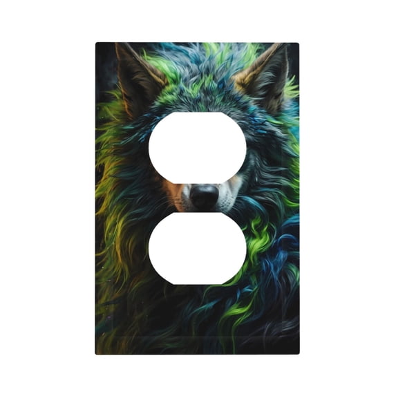 KLL Realistic Style Colorful Wolf A Pattern Electrical Outlet Covers, 3" x 5" 1 Pack Electric Receptacle Plug Covers for Decorator Receptacle Outlet & Switch-Style S