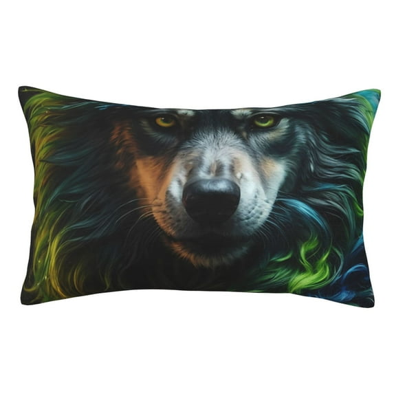 KLL Realistic Style Colorful Wolf A Pillow Covers Envelope Closure,Super Soft and Cozy Fuzzy Fleece Pillow Case Cover (No pillow core)