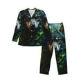 thumbnail image 1 of KLL Realistic Style Colorful Wolf A Sleepwear Mens Flannel Pajamas,Long Cotton Pj Set, 1 of 7