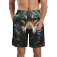 thumbnail image 1 of KLL Realistic Style Colorful Wolf Men's Casual Summer Beach Shorts Hawaiian Shorts with Pockets-X-Large, 1 of 5