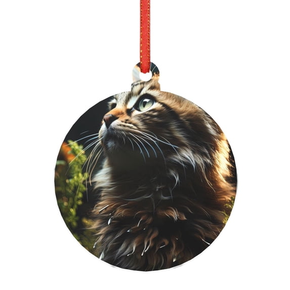 KLL Realistic Style Cute Cat Pattern Acrylic Christmas Ornaments,1 PCS Xmas Tree Decor with Ribbon 3" Christmas Décor Christmas Pendant for Hanging on Tree & Party Favors-Round Shape