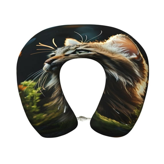 KLL Realistic Style Cute Cat Pattern Memory Foam Cervical Neck Pillow Versatile U-Shaped Pillows for Home/Office/Camping/Travelling/Soft Washable Cover