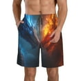 thumbnail image 1 of KLL Red And Blue Fire Dragon E Men's Casual Summer Beach Shorts Hawaiian Shorts with Pockets-Small, 1 of 5