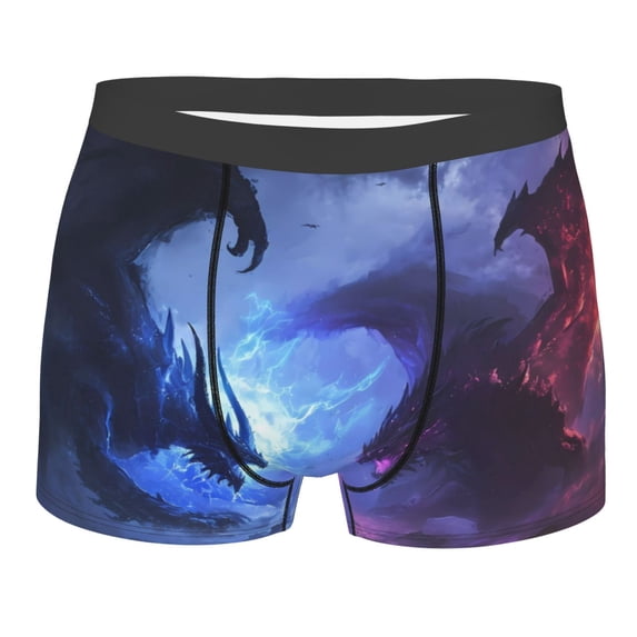 KLL Red And Blue Fire Dragon Men's Cotton Boxer Briefs Underwear-Large