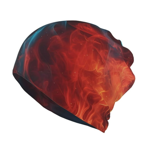 KLL Red And Blue Fire Pirnt Wicking Running Beanie Head Wrap Cycling Bandana for Men Women