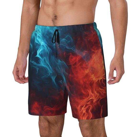 KLL Red And Blue Fire for Mens Swim Trunks Quick Dry Swim Shorts with Built-in Compression Liner Funny Swimwear Bathing Suits-Medium