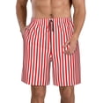 thumbnail image 1 of KLL Red And White Stripes Men's Casual Summer Beach Shorts Hawaiian Shorts with Pockets-Large, 1 of 5