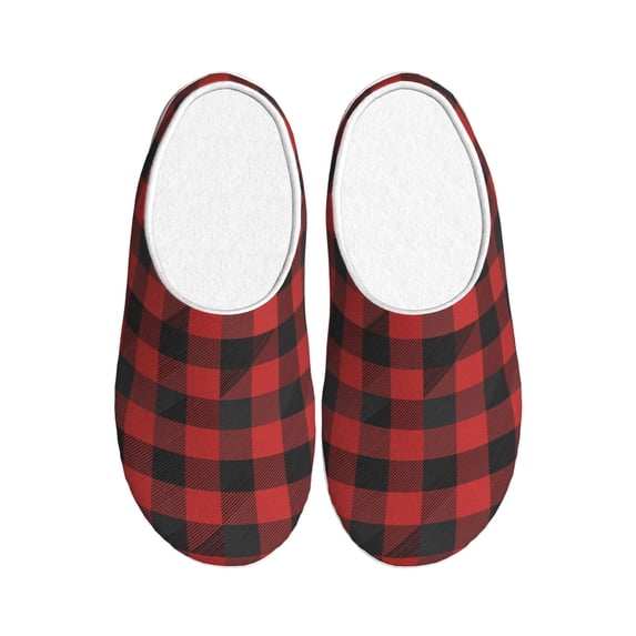 KLL Red Black Plaid Pattern Adult Unisex Cozy Slippers,Fuzzy Slip-on Slippers TPR Sole Slippers Comfort Plush Home Footwear for Indoor & Outdoor-13