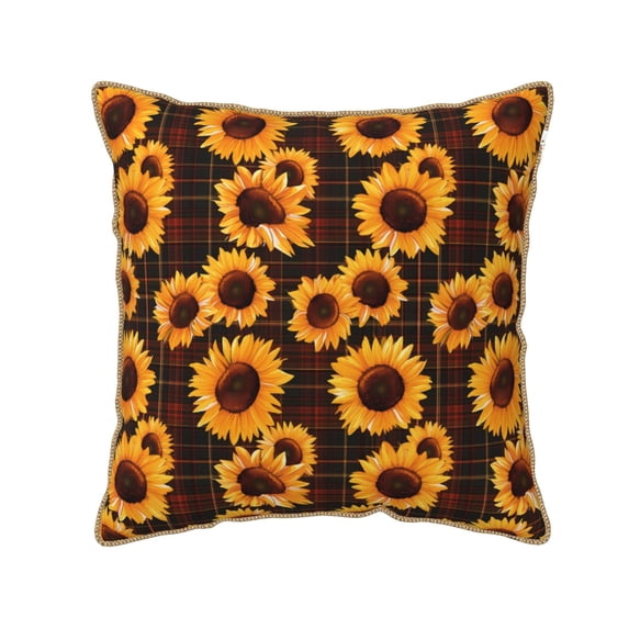 KLL Red Black Plaid Sunflower Decorative Throw Pillow Covers Velvet Soft for Couch Sofa Bedroom Living Room Outdoor (No pillow core)- 16"x16"