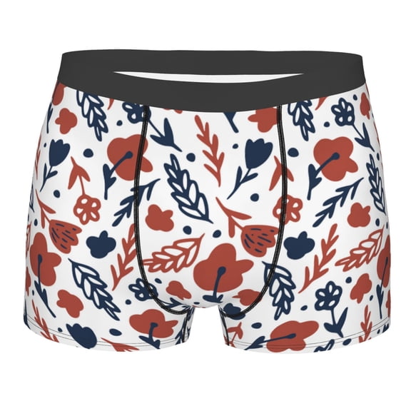 KLL Red Blue Leaves Men's Cotton Boxer Briefs Underwear-X-Large