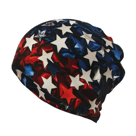 KLL Red Blue White Stars Pirnt Wicking Running Beanie Head Wrap Cycling Bandana for Men Women