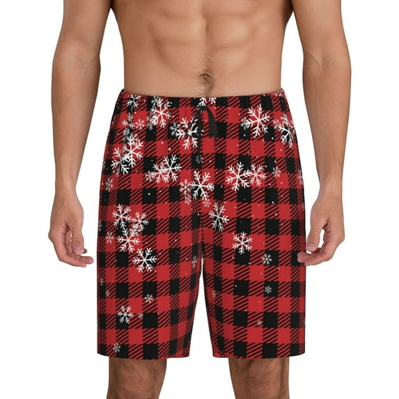 KLL Red Buffalo Plaid for Men's 1-Pack Shorts,Sleep Pajama Shorts for Men Soft Pj Shorts Men's Pajama Bottoms Sleepwear -X-Large