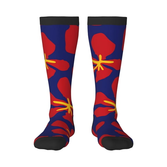 KLL Red Floral Print Cool Socks Men's Women's Crew Socks Funny Crazy Novelty Stockings
