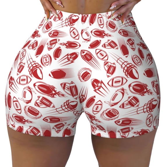 KLL Red Football Pattern Workout Shorts for Women Scrunch Short Gym Yoga Running Sport Active Exercise Fitness Shorts