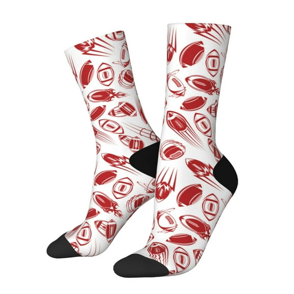 KLL Red Football Print Cool Socks Men's Women's Crew Socks Funny Crazy Novelty Stockings