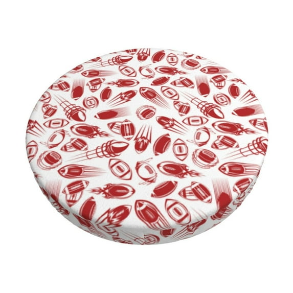 KLL Red Football Round Bar Chair Cushion Cover 12 inch ,Bar Stool Protector with Elastic, Soft Washable