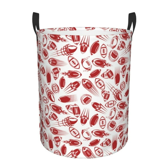 KLL Red Football Waterproof Foldable Laundry Hamper Bucket with Handles for Storage Bin,Kids Room,Home Organizer (Small )