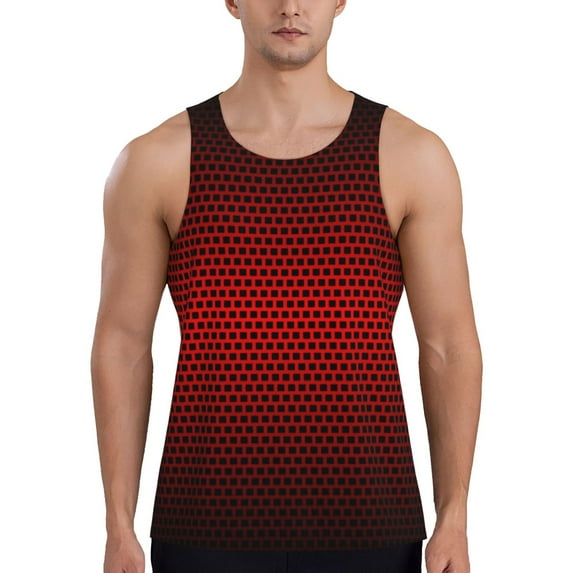 KLL Red Geometric Print Men's Muscle Gym Workout Stringer Tank Tops Bodybuilding Fitness T-Shirts Tank Tops Men-Large