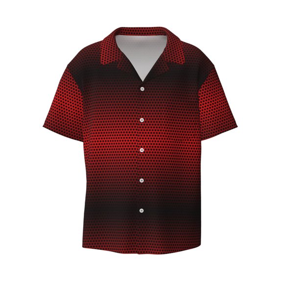 KLL Red Geometric Print Men's Shirt Short Sleeve Button Down Summer Cuba Beach Shirts- 3X-Large