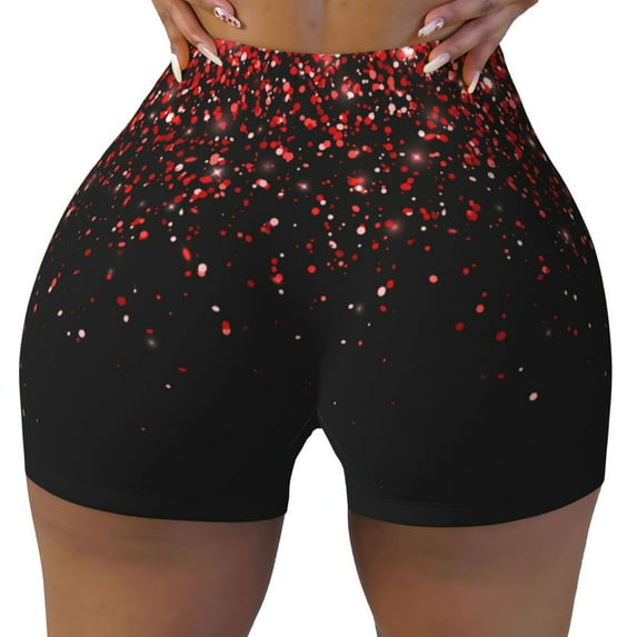 KLL Red Glitter1 Pattern Workout Shorts for Women Scrunch Short Gym Yoga Running Sport Active Exercise Fitness Shorts