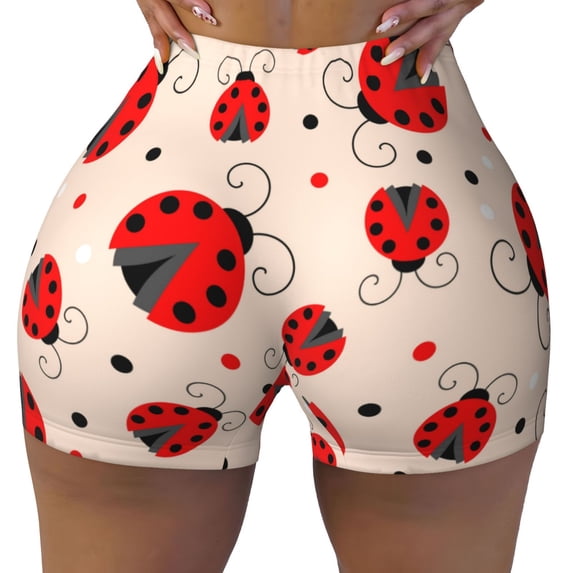 KLL Red Ladybug Pattern Workout Shorts for Women Scrunch Short Gym Yoga Running Sport Active Exercise Fitness Shorts