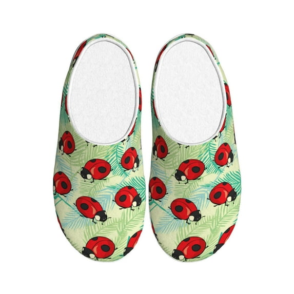KLL Red Ladybugs And Leaf Pattern Adult Unisex Cozy Slippers,Fuzzy Slip-on Slippers TPR Sole Slippers Comfort Plush Home Footwear for Indoor & Outdoor-37/38