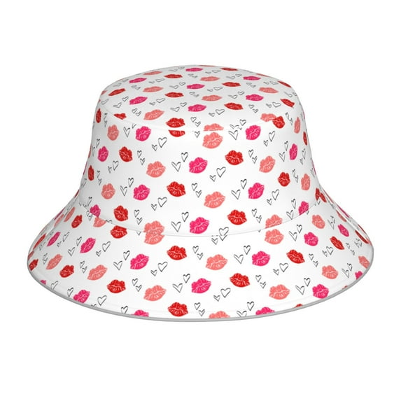 KLL Red Lips 1 Bucket Hat for Women Men Packable Travel Beach Sun Hat Outdoor Rave Accessories Reflective Fisherman Cap